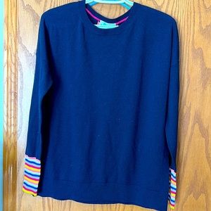 Light weight sweater from boden. Navy blue with multicolor stripe detail